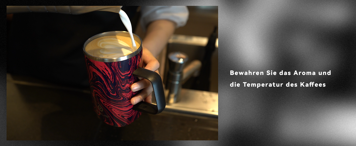 Кружка для кави та чаю Ideus® 470 мл з подвійними стінками, з нержавіючої сталі, з антиковзним руків'ям та кришкою-модулем, великий об'єм (Червоно-зебра)