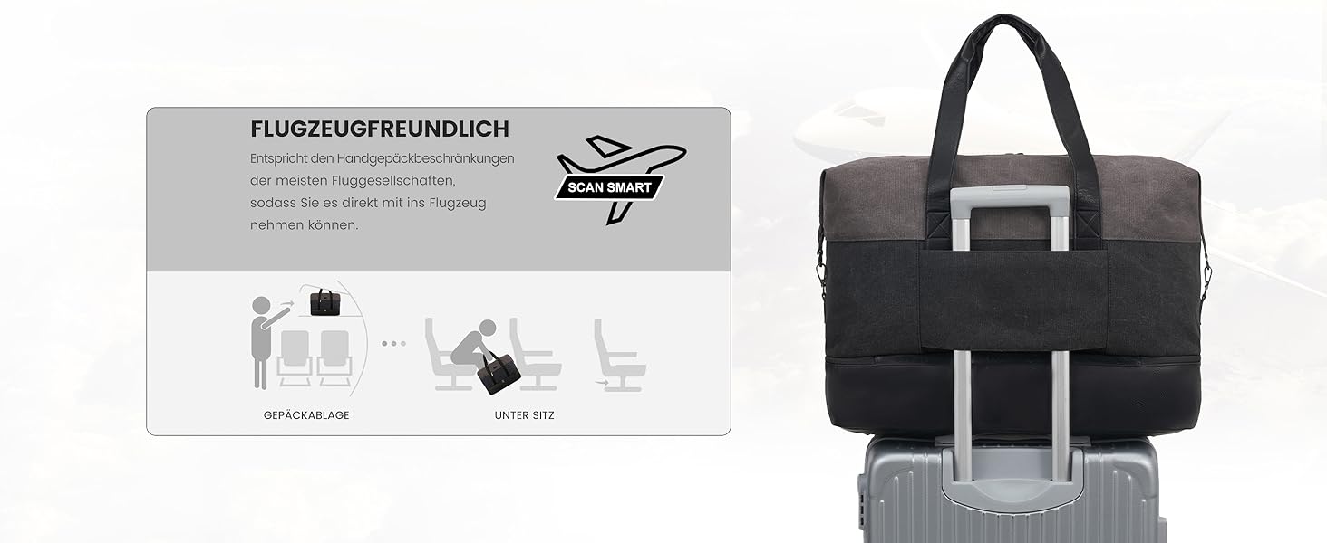 Спортивна сумка LOVEVOOK для жінок, дорожня сумка-валіза, дорожня сумка-мішок, валіза ручної поклажі, сумка для подорожей, сумка для пологів, сумка для одягу, сумка з відділенням для взуття, з косметичкою, бежево-коричнево-чорна (canvas), 50x38x25 см