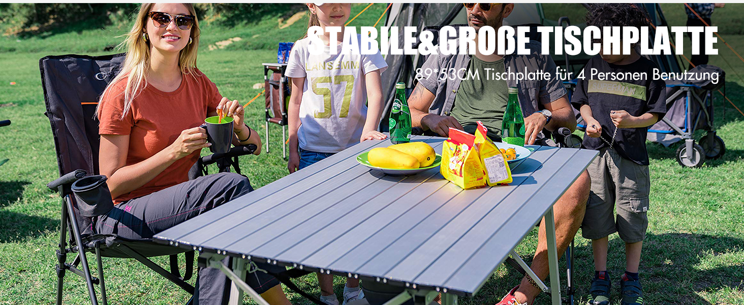 Складаний кемпінговий стіл Portal з регулюванням висоти, алюмінієвий, 90 x 53 см, для 4 осіб, сріблястий