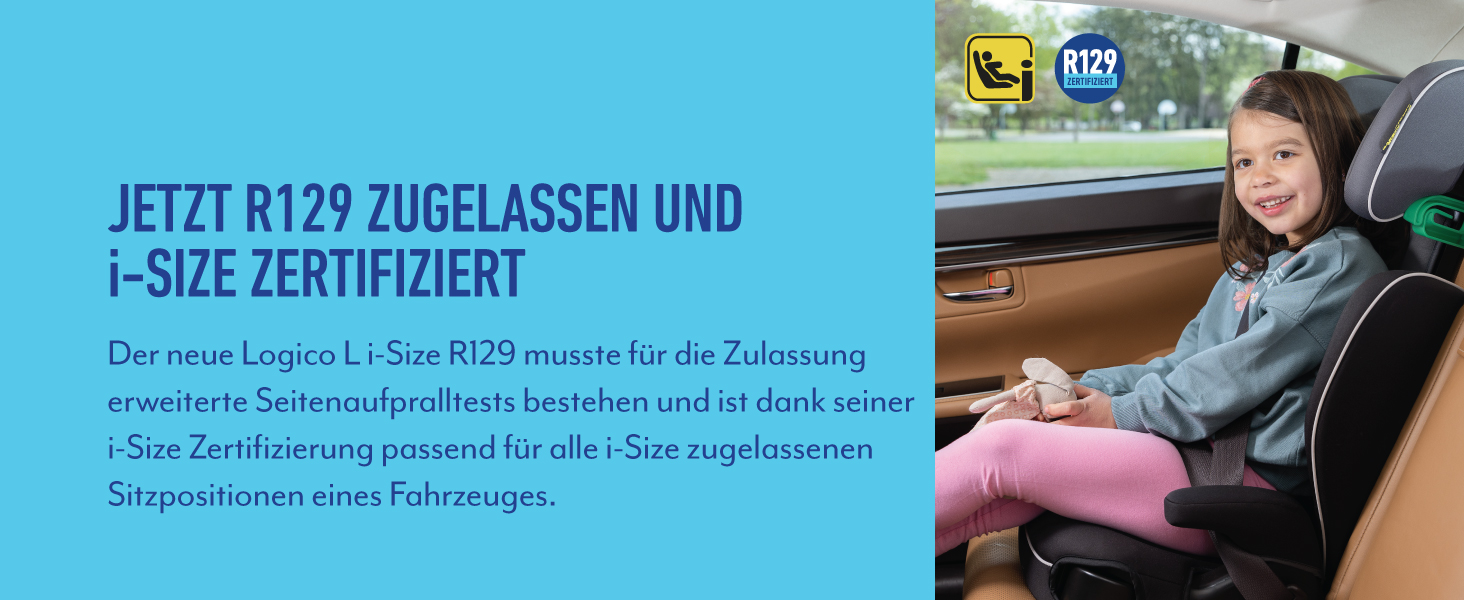 Автокрісло Graco Logico™ L i-Size R 129: 3,5-12 років, 100-150 см, регульовані підлокітники, знімний чохол, кріплення ременем безпеки, чорний колір, Midnight