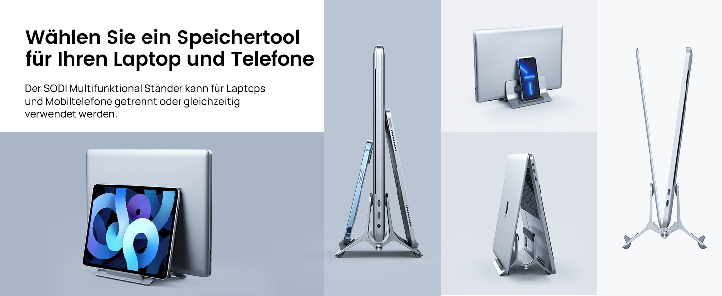 Підставка для ноутбука SODI вертикальна, автоматична, з алюмінію, для MacBook Pro/Air, ноутбуків, планшетів, телефонів (срібна)
