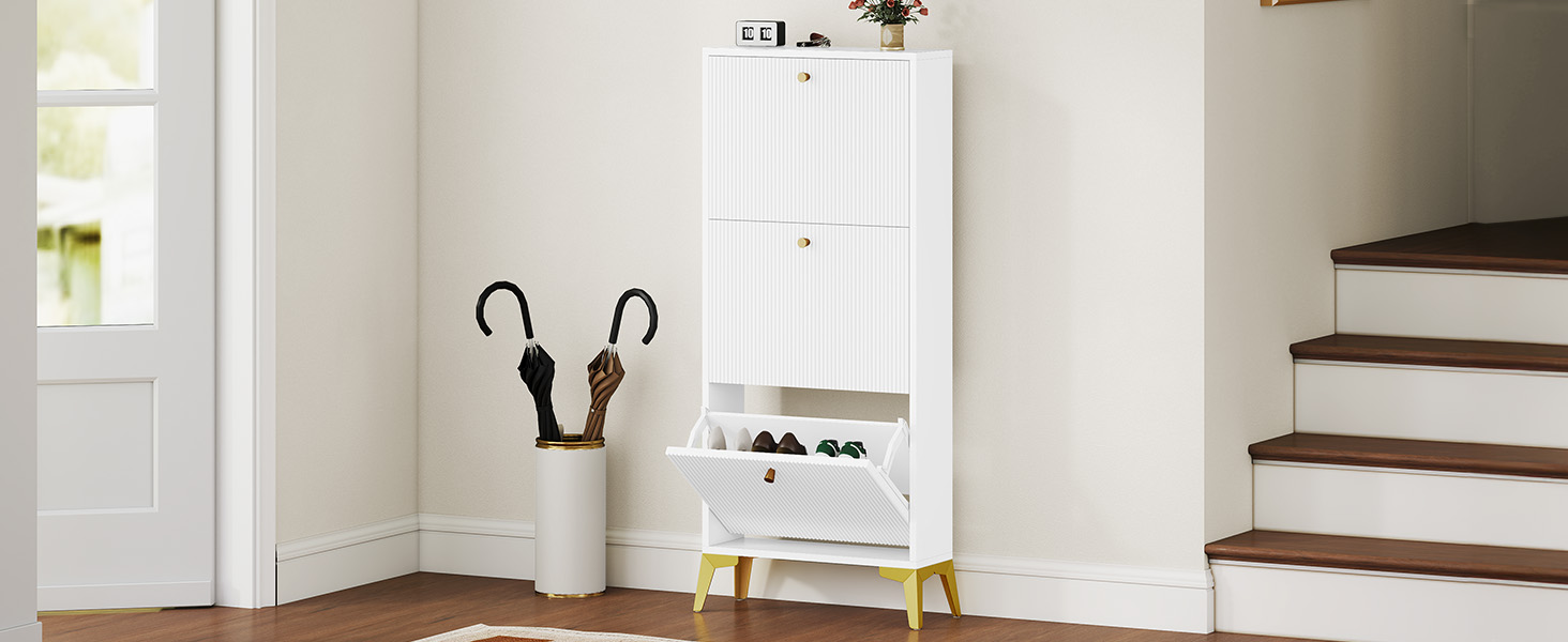 Шафа для взуття DWVO з 3 висувними ящиками, регульована перегородка, для прихожого, вітальні, біла