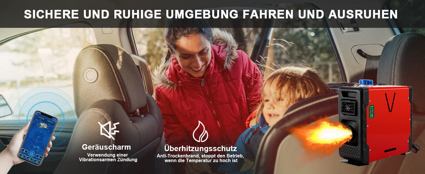 Дизельний обігрівач 8KW 12V з Bluetooth, LCD дисплеєм та пультом дистанційного керування для авто, RV, човнів та караванів, червоний
