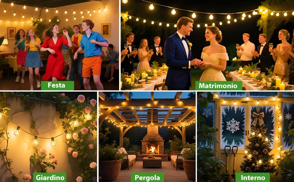 LED гірлянда для вулиці, 20.7м, з таймером, 30+1 лампочки G40, диммування, IP44, для декору саду, балкону, дому