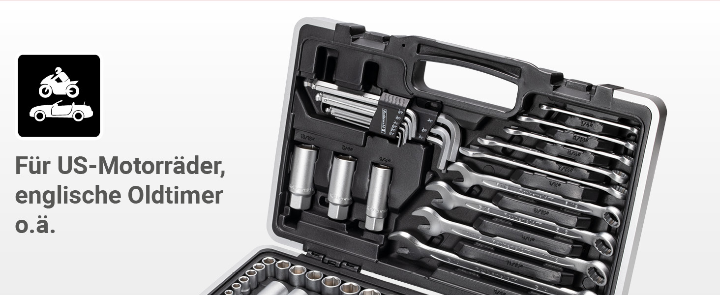 Набір інструментів Zoll 92 частини, з висувними бітотримачами для дюймових біт, тріскачкою з дрібним зубом, сталь Cr-V сіро-червоний