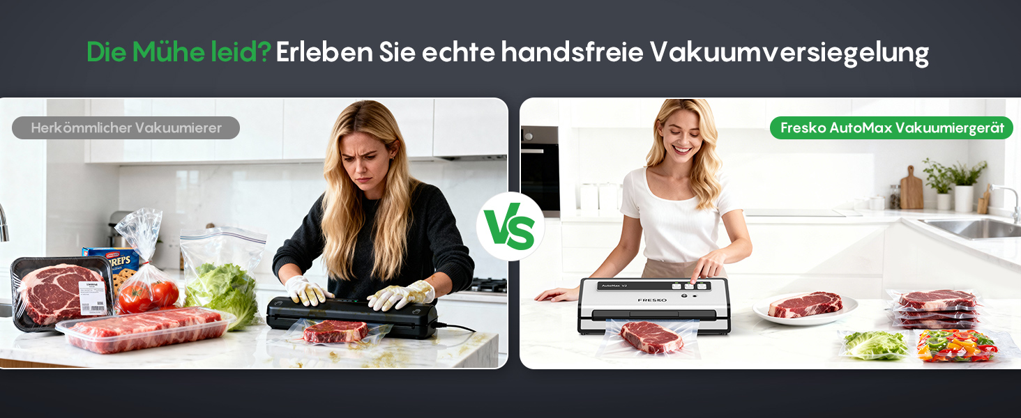 Вакууматор FRESKO Automax V2, автоматичний вакууматор для продуктів 140 Вт, подвійний гарячий шов, режими «сухий/вологий», чорний