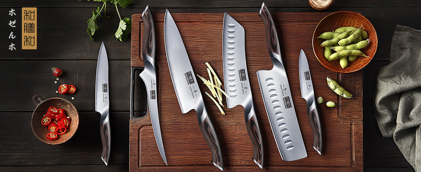 Набір кухонних ножів HOSHANHO 7 предметів: професійний японський набір з нержавіючої сталі з високим вмістом вуглецю, ультрагострі ножі з ергономічними ручками з паккавуда