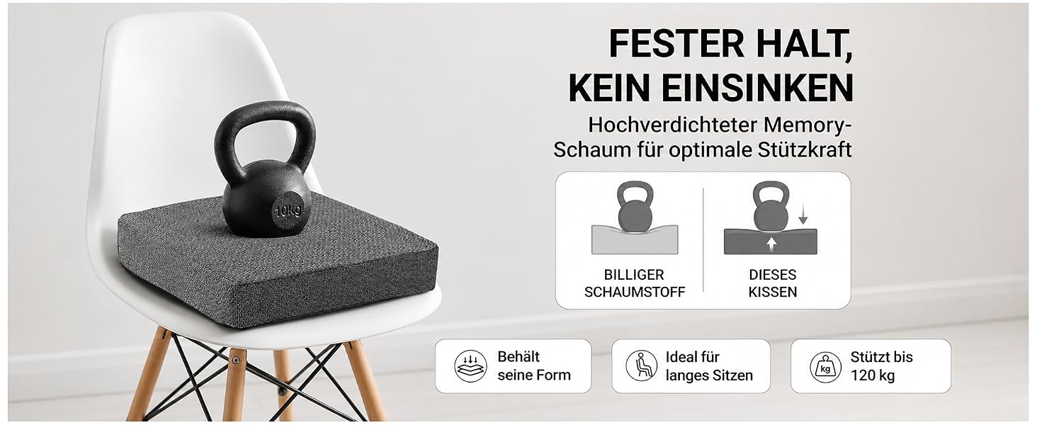 Ортопедична подушка для сидіння з Memory Foam 40x40 см Anthrazit - для офісного крісла, авто, візка. Нековзка, знімний чохол