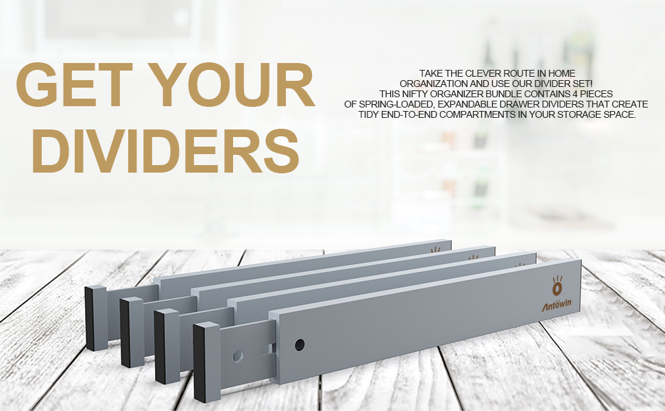 Організатор для ящиків Antowin, бамбук, регульований (42.5-56.4 см), сірий. Підходить для кухні, ванної кімнати, дитячих ящиків та офісу.