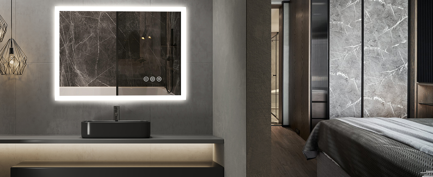 Дзеркало для ванної кімнати ChillCruiser LED круглої форми 50 см з чорною рамою, антизапар, 3 кольори, функція пам'яті