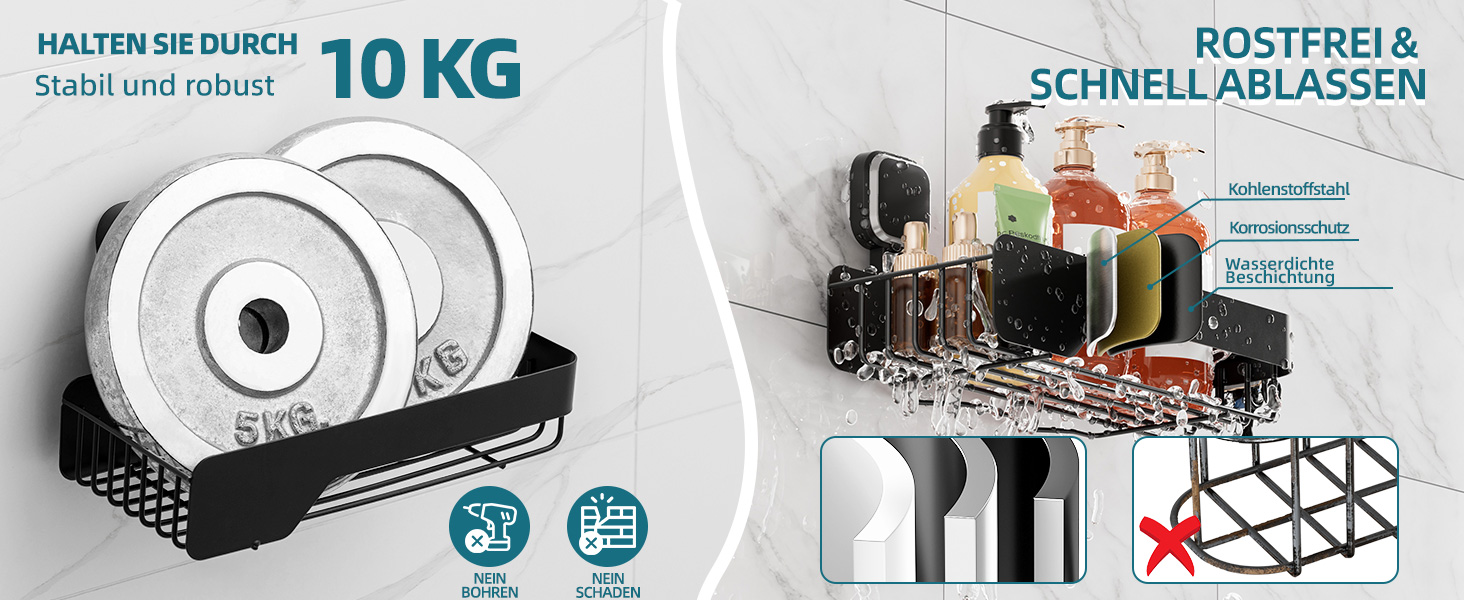 Корзина для душу TAILI з нержавіючої сталі, без свердління, чорна, 2 шт.