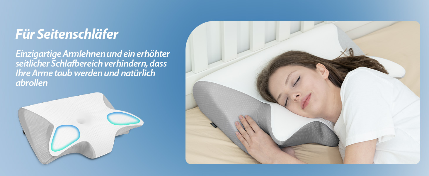 Ортопедична подушка для шиї HOMCA з Memory Foam, 2 в 1, з 3D охолодженням, 60x13/11x40 см, сіра