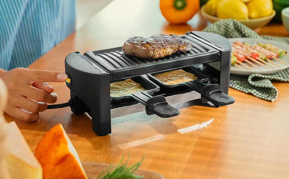 Ракета гриль Cecotec Holz 8200 з набором форм для фондю та гриля, 1200 Вт, антипригарне покриття, регулювання температури, знімне виконання (дерево, AllStone)