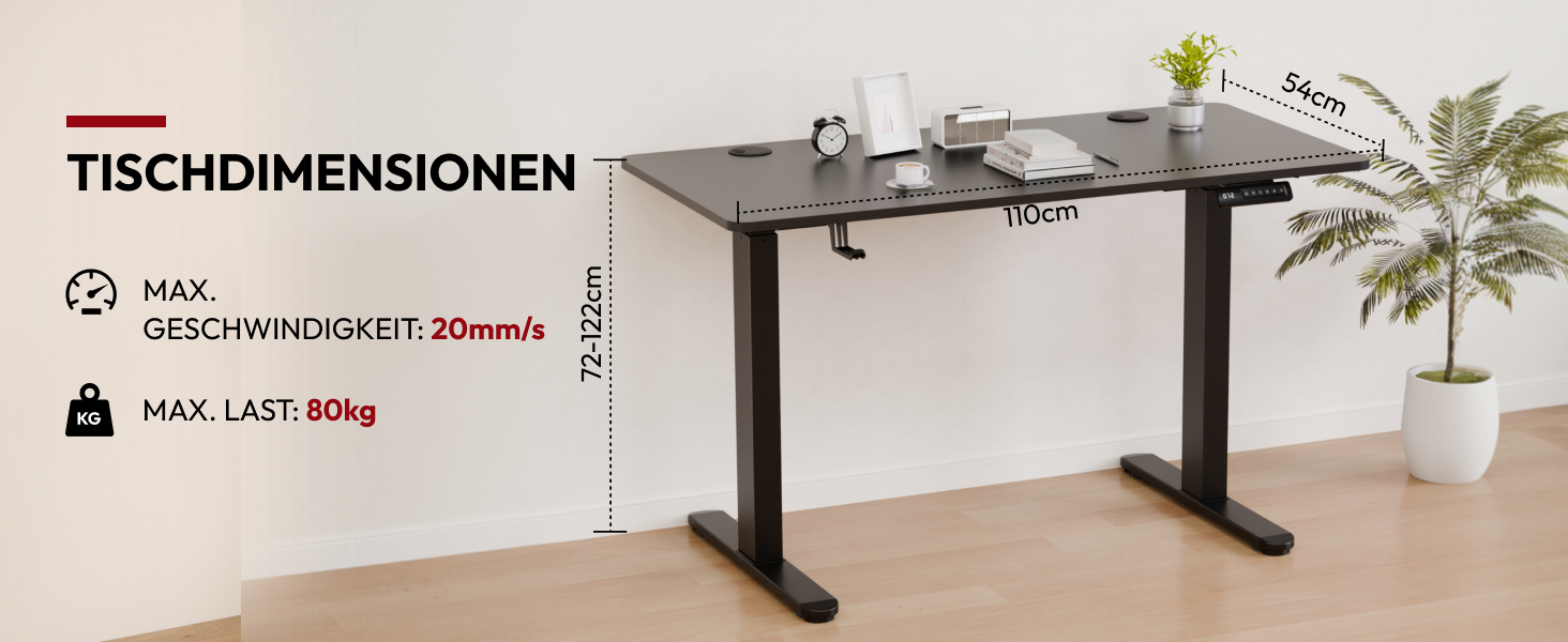 Регульований стіл Sanodesk з бездротовою зарядкою та подвійним мотором, компактний 110x54 см. Стабільний електричний стіл для стояння та сидіння (Чорний)