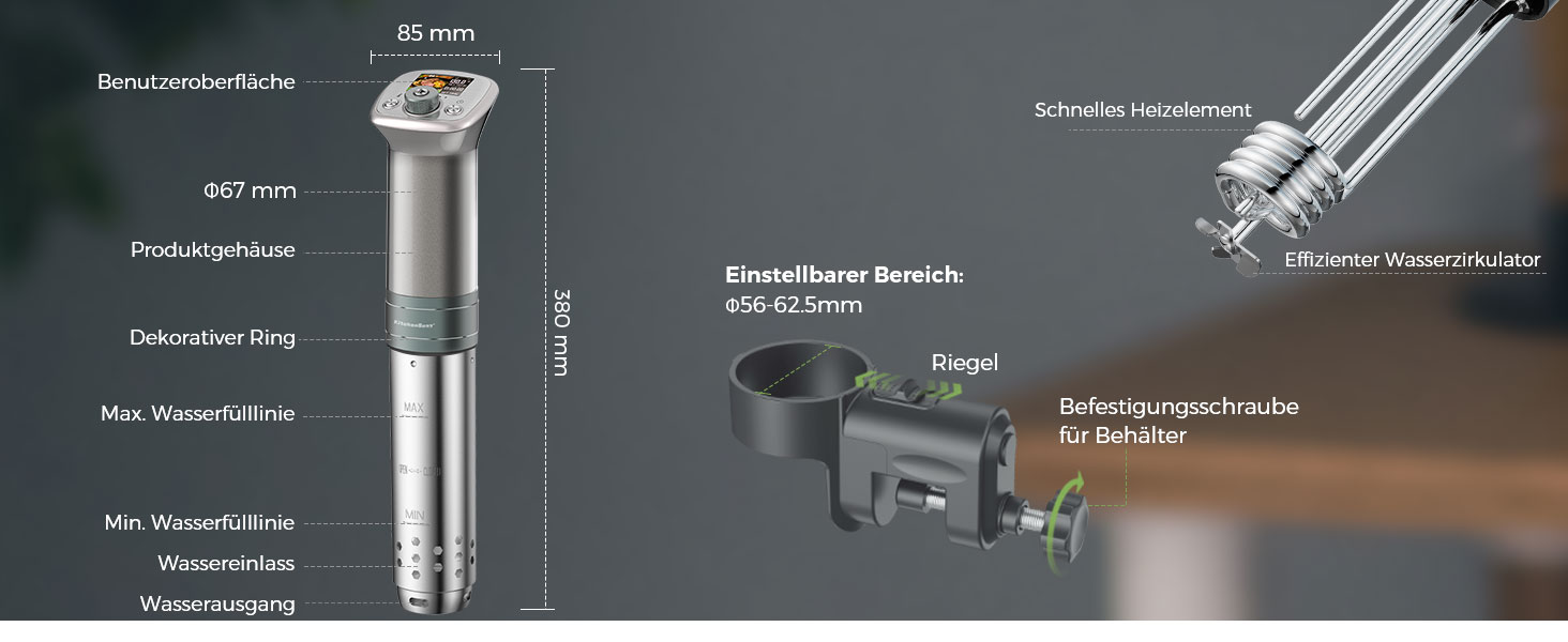 Су-від занурна піч KitchenBoss G320PS з Wi-Fi: точний контроль температури, дисплей TFT, 1100W, IPX7, для приготування су-від