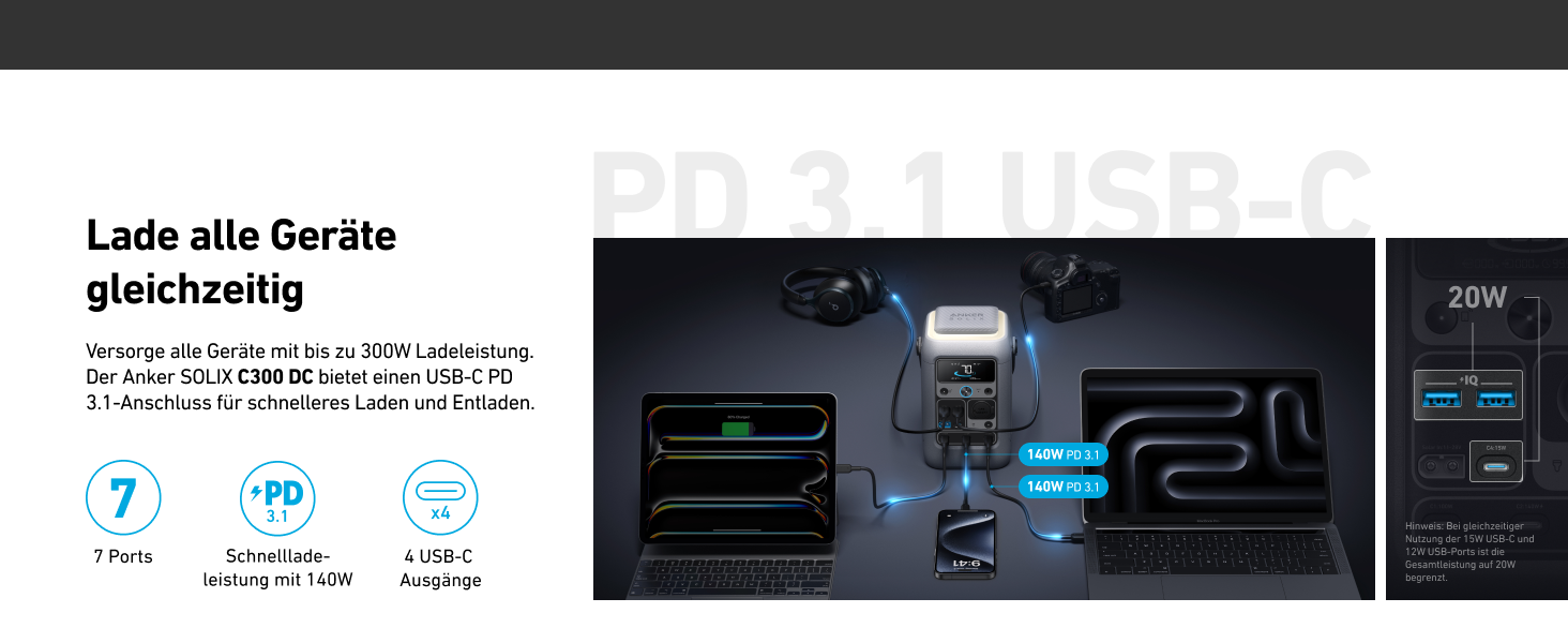 Powerbank Anker SOLIX C300: 288Wh, 300W, LiFePO4, для кемпінгу та подорожей