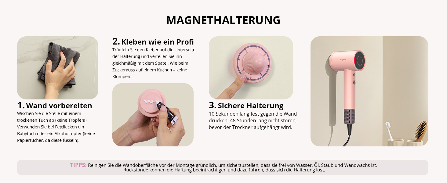 Іонний фен для волосся з безщітковим двигуном 180 000 об/хв, компактний дорожній фен з 4 режимами температури та захистом від перегріву, рожевий