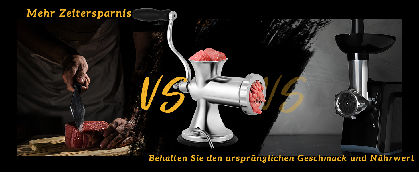 М'ясорубка ручна Hanchen з нержавіючої сталі, багатофункціональна, для ковбас та овочів (12 насадок)