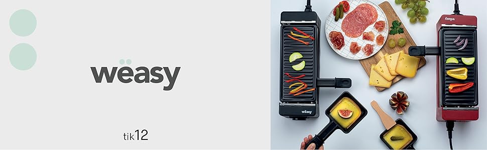 Wëasy Raclette 2-in-1: гриль та фондю, антипригарне покриття, для 4 осіб, збірний, чорний