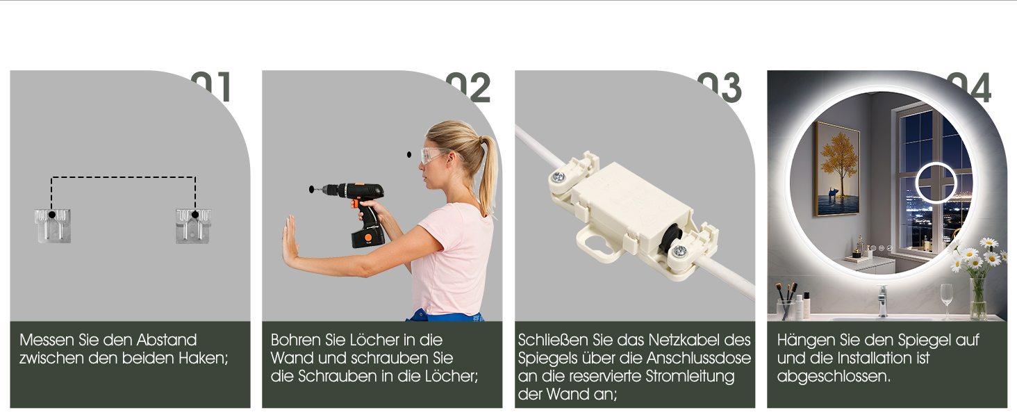 Дзеркало для ванної кімнати S'bagno Runder з підсвічуванням 60 см, з функцією запобігання запотіванню, 3 колірні температури, регулювання яскравості, HD скло, функція пам'яті, IP44, Bluetooth, 5-кратна лупа