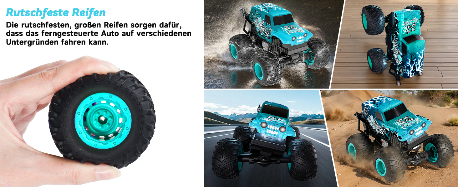 RC Monstertruck 1:20 2.4GHz синій - радіокерований позашляховик для хлопчиків та дівчаток від 3 років з LED підсвіткою, музикою та функцією 'ходьба на двох колесах'