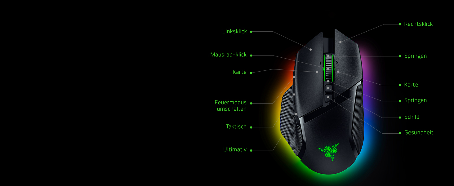 Бездротова ігрова миша Razer Basilisk V3 Pro з оптичним сенсором Focus Pro 30K, колесом HyperScroll та RGB-підсвіткою Chroma, чорна