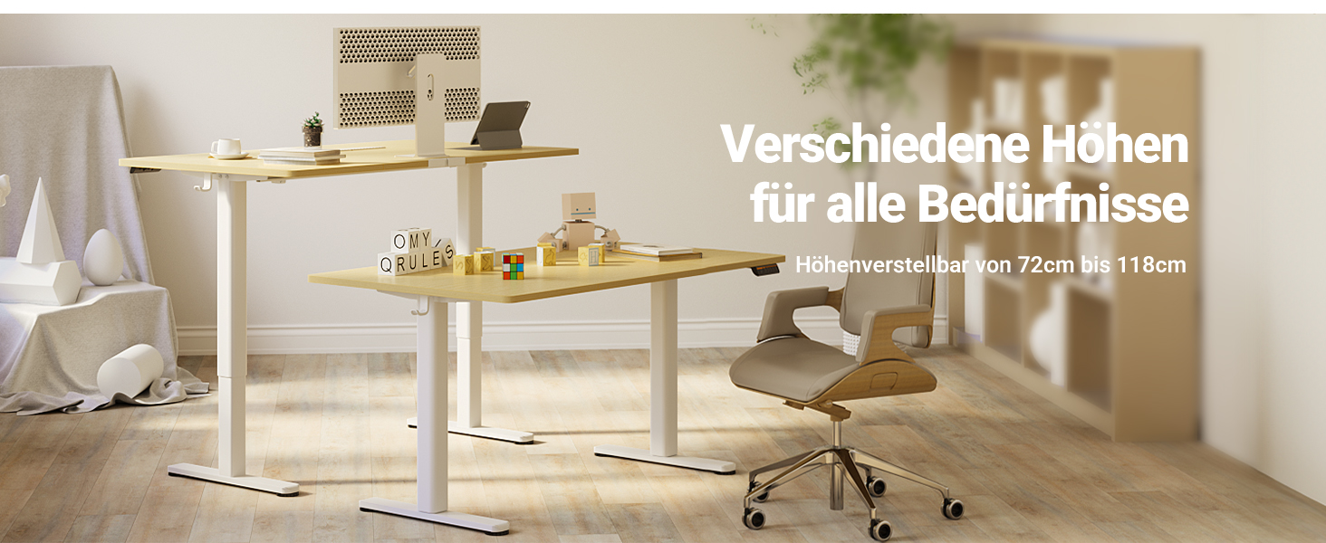 Регульований стіл Claiks з підняттям, 80 кг, 3 пам'ять, для дому/офісу, білий (180 x 80 см, бежевий)