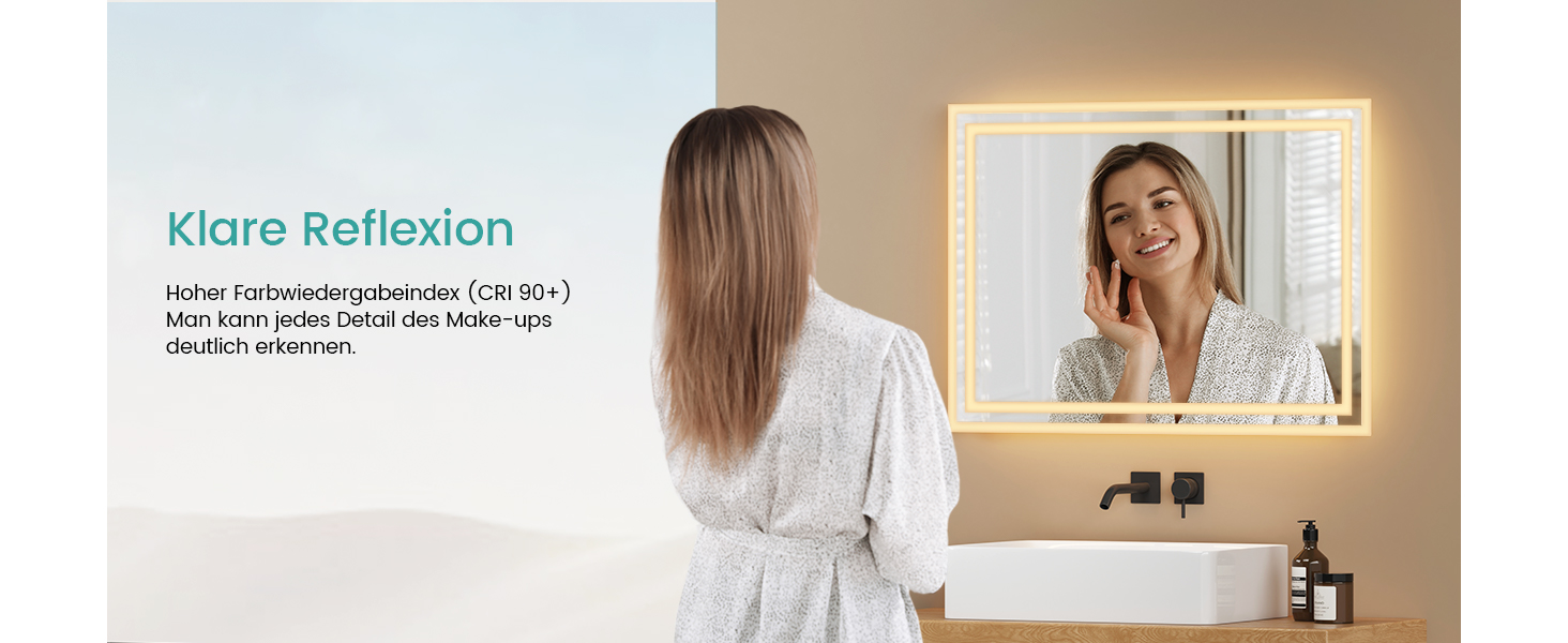 Дзеркало для ванної кімнати EMKE з підсвічуванням 120x60 см, тепле біле світло 3000K, вимикач, матовий бортик 2.70 x 50 см