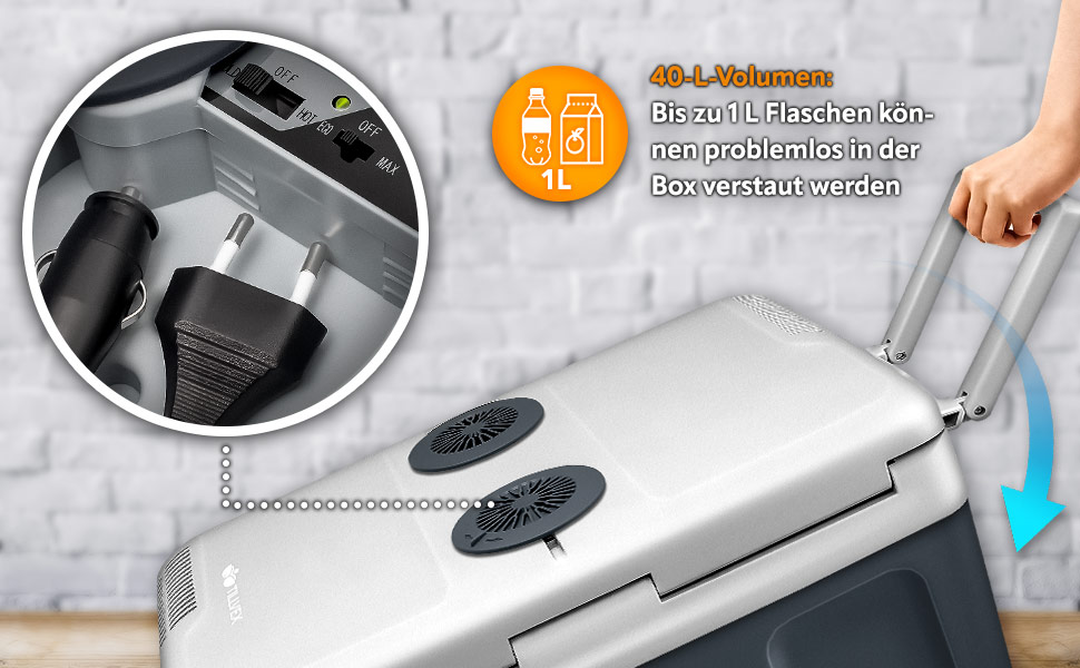 Автомобільний холодильник/термобокс Tillvex електричний 40л на колесах (230V/12V) - охолодження та підігрів, ECO-режим, антрацит