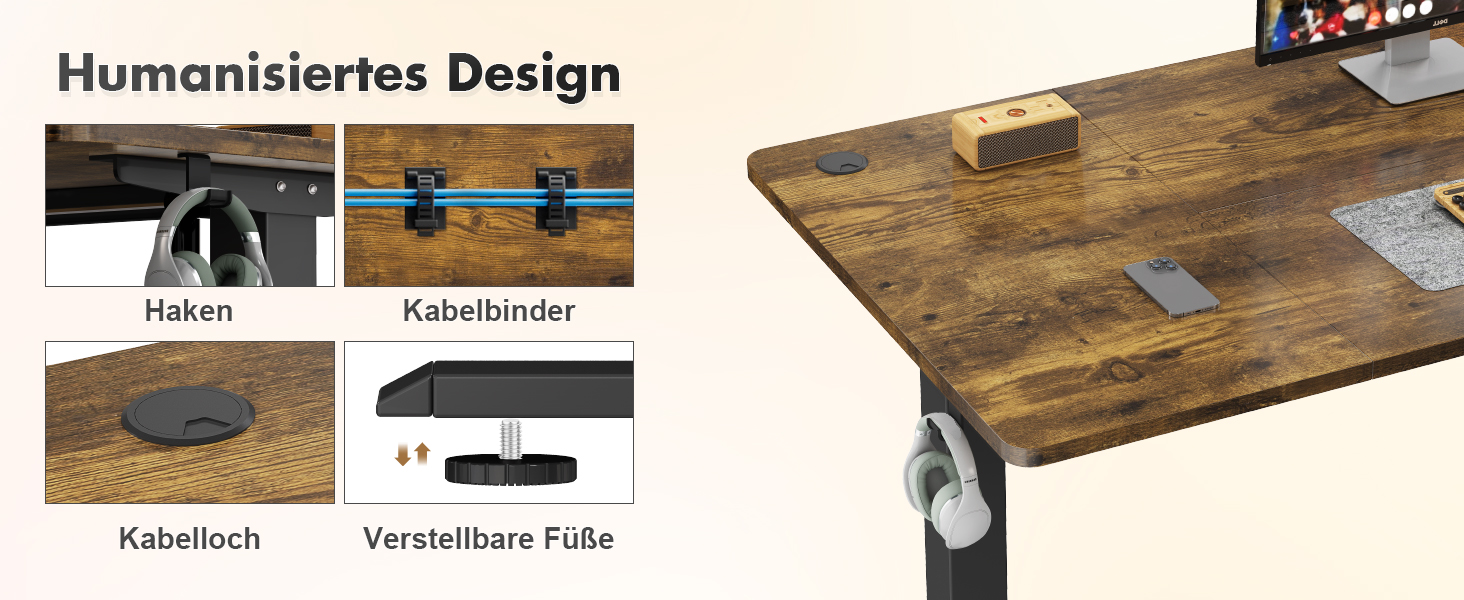 Електричний регульований стіл Devoko 120x60 см, стабільний офісний стіл, стіл для стоячи/сидячи, комп'ютерний стіл з функцією пам'яті, (Коричневий)