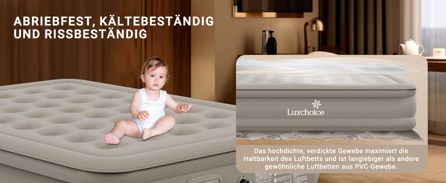 Надувне ліжко 2 персони, самонадувна повітряна матрац з портативним насосом, преміум тканина, антизносне та антишум, для кемпінгу або дому