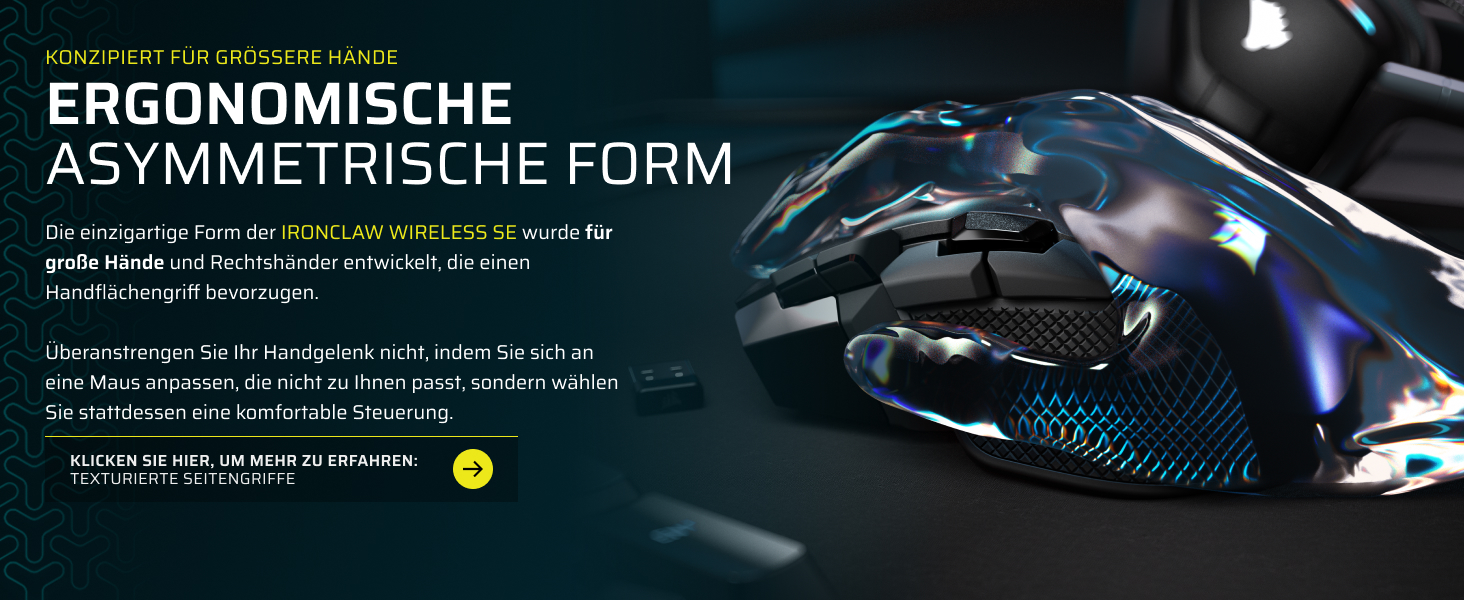 Бездротова ігрова миша Corsair IRONCLAW Wireless SE (2026) чорна: 26,000 DPI, ергономічний дизайн для великих долонь, 10 програмованих кнопок, для MOBA, FPS, MMO