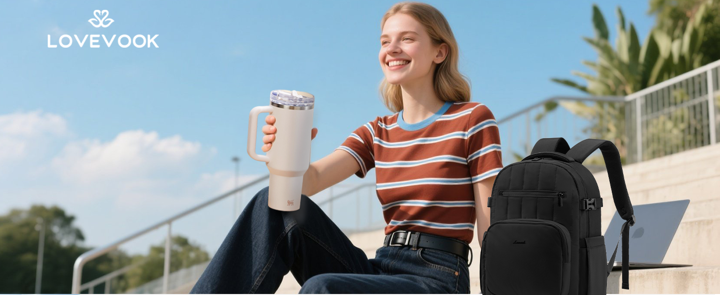 LOVEVOOK Рюкзак для жінок, чорний, 15.6 дюймів, водовідштовхуючий, з відділенням для ноутбука, для школи, університету, роботи