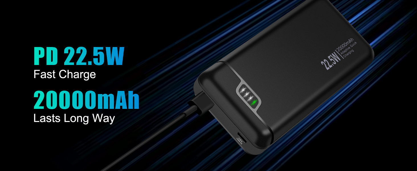 Швидка зарядка 22,5 Вт USB C PD3.0 QC4.0 для смартфонів та планшетів, 20000mAh -