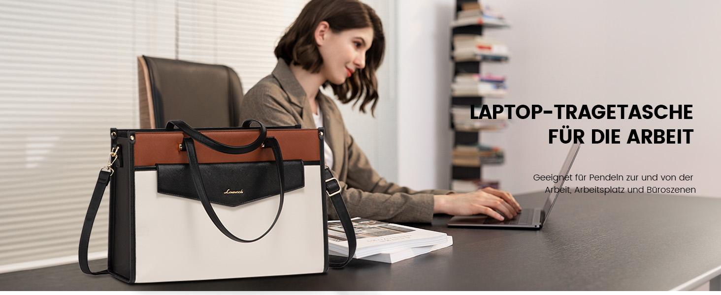 Сумка для ноутбука LOVEVOOK 15.6 дюймів, водонепроникна, для жінок, сумка-шоппер, шкіряна, для роботи, навчання, чорна, бежева, коричнева