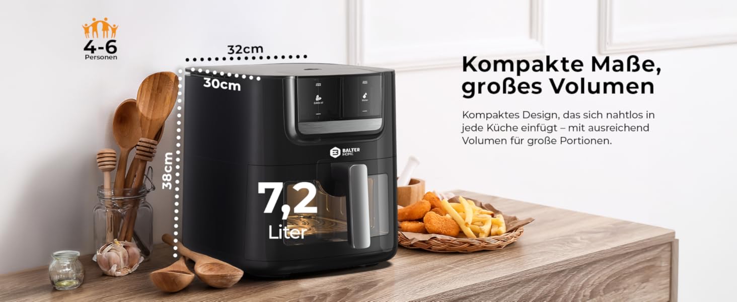 Бальтер Фритюрниця з гарячим повітрям Airfryer 5.5 л, 12 програм, з вікном, 100 рецептів, HL-551T (Чорний)