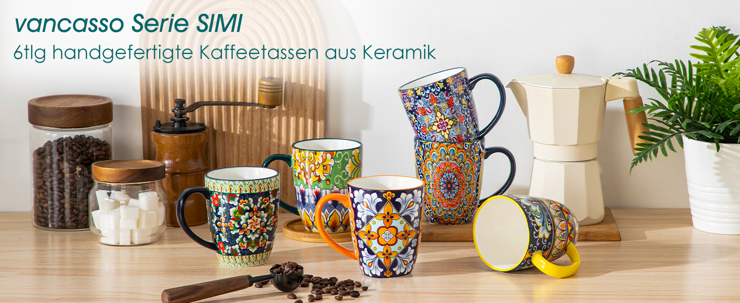 Набір кавових чашок Vancasso 6 шт. SIMI, 360 мл, порцеляна, чайний сервіз на 6 осіб