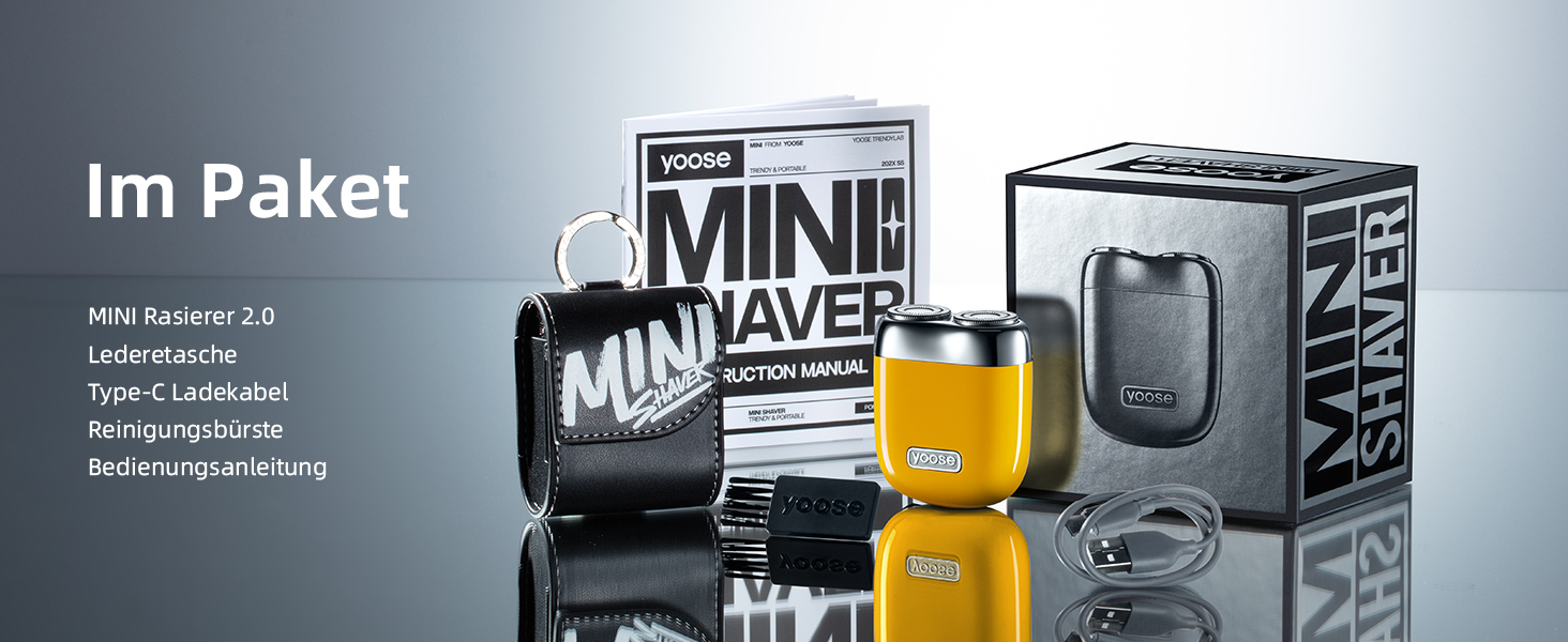 Електрична бритва Yoose MINI для чоловіків, IPX7 водонепроникна, з мотором 8000 об/хв, Type-C зарядка, жовта