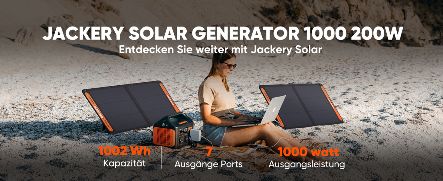 Jackery Explorer 1000: Портативна електростанція 1002Wh з сонячною панеллю 100W - Мобільний акумулятор з 230V, USB та QC для відпочинку на природі (E1000)