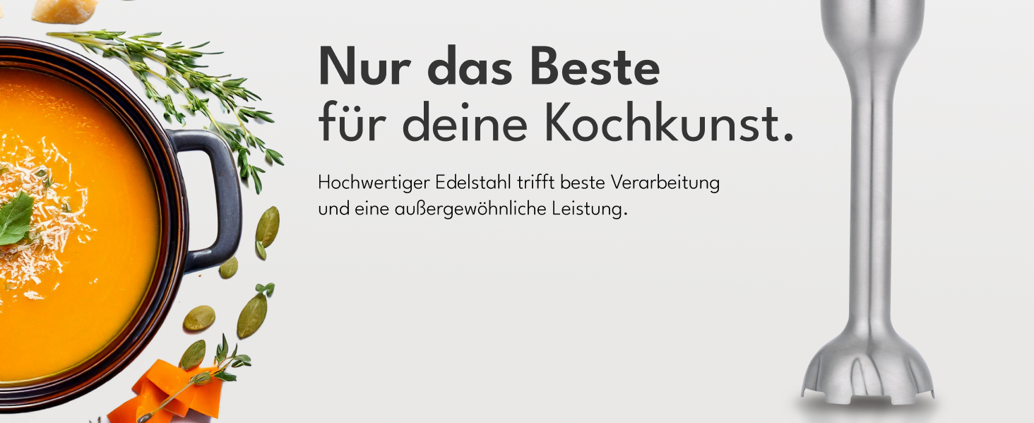 LEBENLANG Преміум блендер занурювальний 1200W - набір 6 предметів з аксесуарами та захистом від бризок | Регулювання швидкості, турборежим, нержавіюча сталь