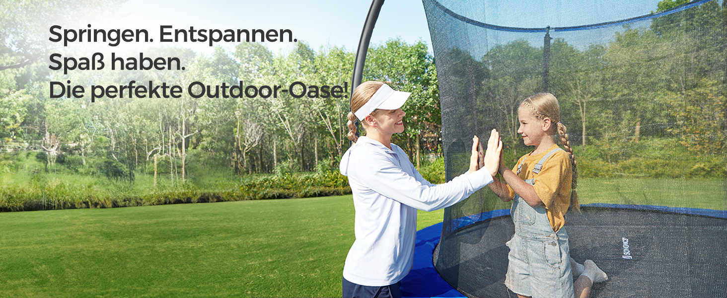 Батут SONGMICS садовий Ø305 см з захисною сіткою, драбиною, м'якими стійками, чорно-синій