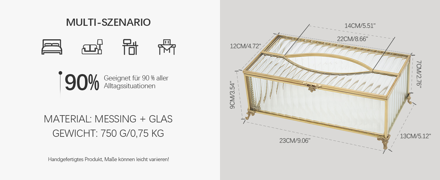 Скляна коробка для серветок SLHEQING Gold - органайзер для косметичних серветок, прямокутна модель для ванної, вітальні, спальні, офісу