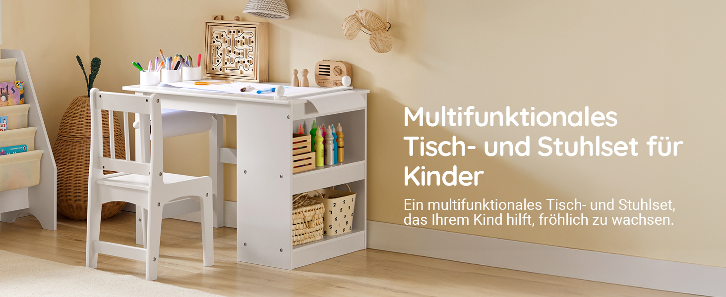 Дитячий стіл SoBuy з табуретом, комплект меблів для дитячої кімнати, ігровий та навчальний стіл для дітей, світлий 80x66x50 см KMB60-B (Білий)