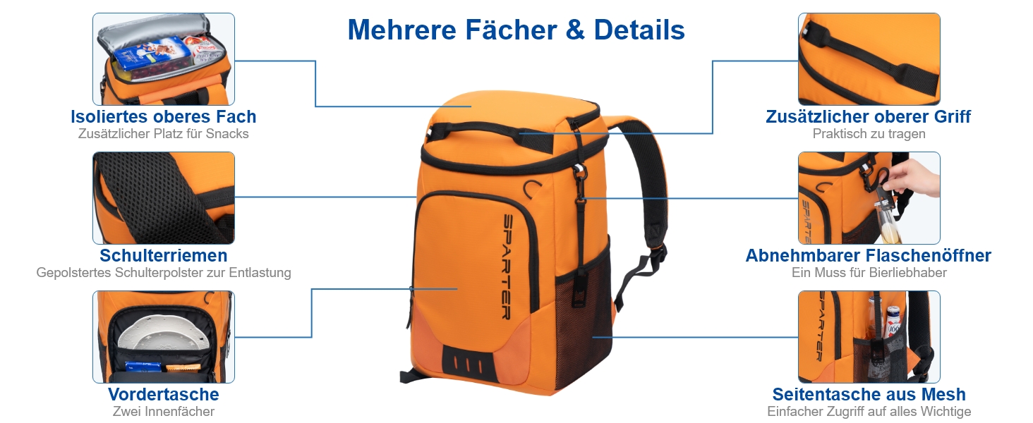 SPARTER Рюкзак-холодильник на 33/49 доз, ізольований терморюкзак, вологостійкий, легкий, для пляжу, подорожей, кемпінгу, обід (Оранжевий)