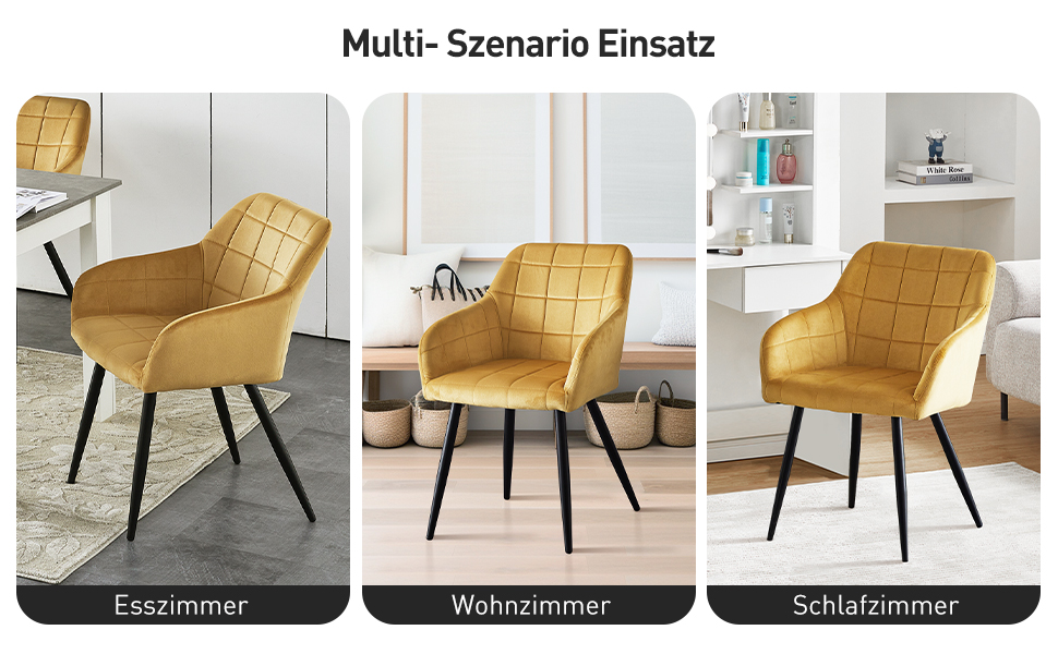 CLIPOP Комплект стільців для їдальні (6 шт.) з підлокітниками, м'яке сидіння з штучної шкіри, для кухні, вітальні, їдальні, колір: Тюльпан Золотий