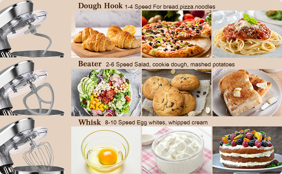 Кухонна машина Vezzio 1500W з чашею 8.5L з нержавіючої сталі: міксер, тістоміс, планетарний міксер для дому