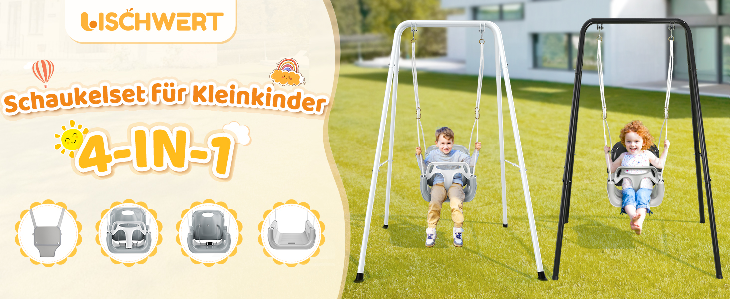 Набір 4-в-1: гойдалка та дверний вистрибувач для малюків, дитяче гойдалко, металевий складаний стійкий каркас для дому та вулиці, легко збирається та зберігається (білий)