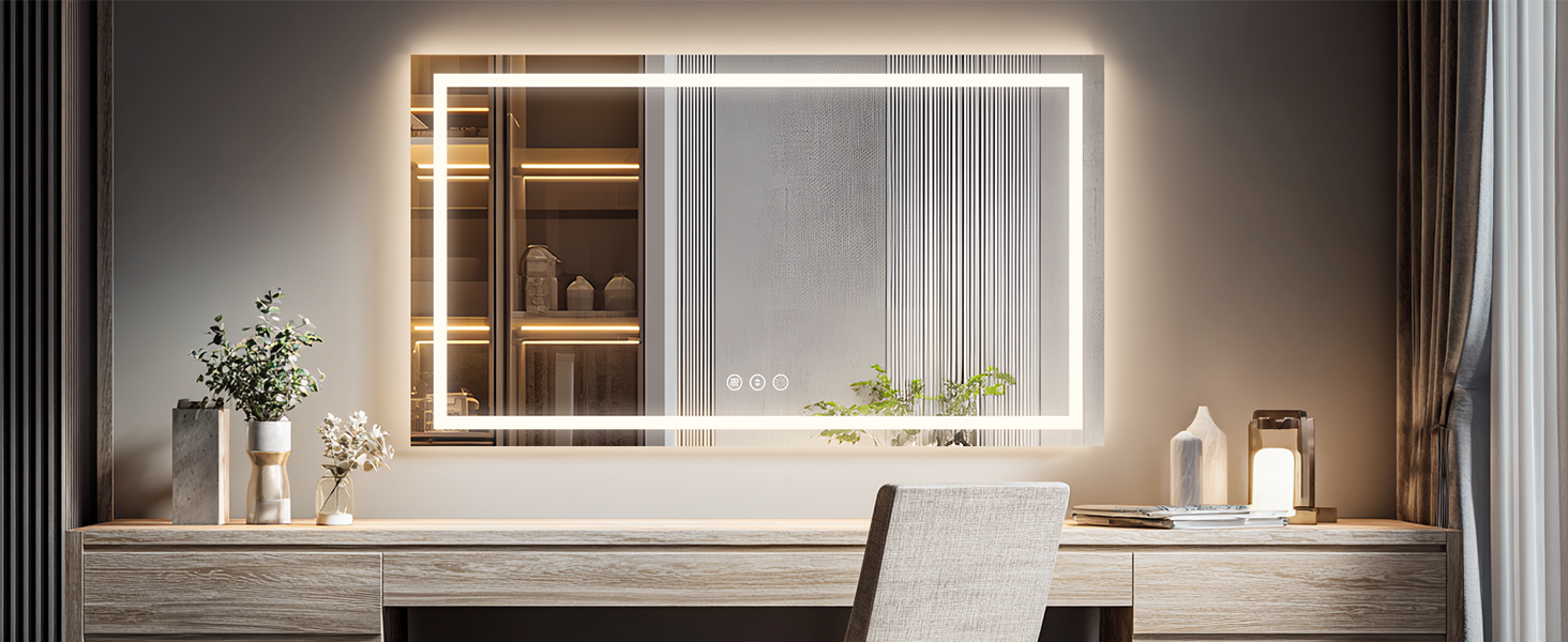 LED дзеркало для ванної кімнати 60x80 см з підсвічуванням, сенсорне керування, регулювання яскравості, 3 кольори світла, антизапар, IP44, вертикальна/горизонтальна орієнтація