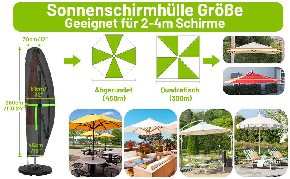 Чохол для парасольки GEMITTO, водонепроникний, 280x30x81/46 см, для парасольки 2-4 м, 420D, захист від вітру та сонця