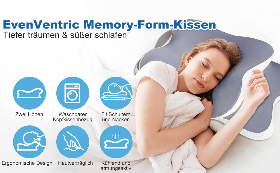 Ортопедична подушка для сну - Memory Foam, для тих, хто спить на боці, спині та животі, з ефектом охолодження, знімний чохол (Сіра)